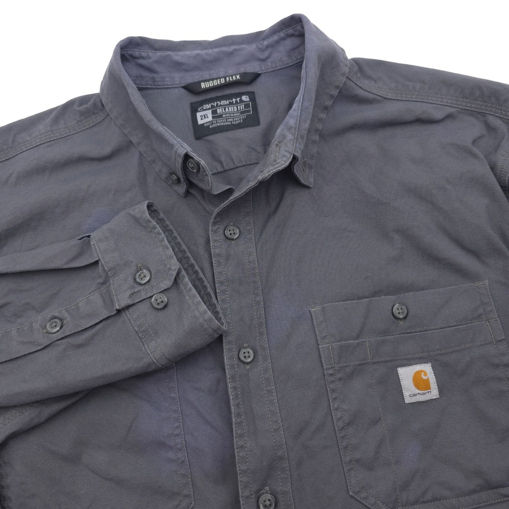 Carhartt Rugged Flex Relaxed Fit Canvas Work Shirt Mens 2XL Gray Long Sleeve
